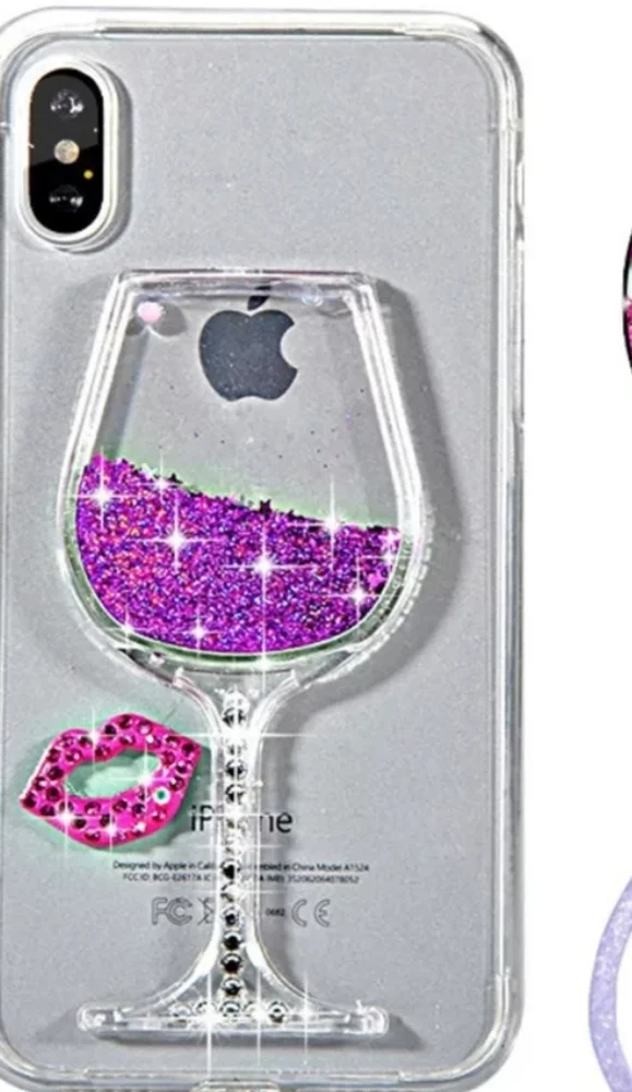 Apple Glitter Wine Glass Phone Case with Purple Star Confetti